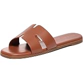 KIDMI Women's Dressy Flat Sandals Comfortable Slip On Summer Leather Slides | Soft Premium PU Upper, Cushioned Footbed, Lightweight Square Toe Sandals