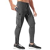 BROKIG Mens Cargo Workout Joggers Pants Tapered Gym Athletic Tactical Slim Sweatpants Men with Pockets
