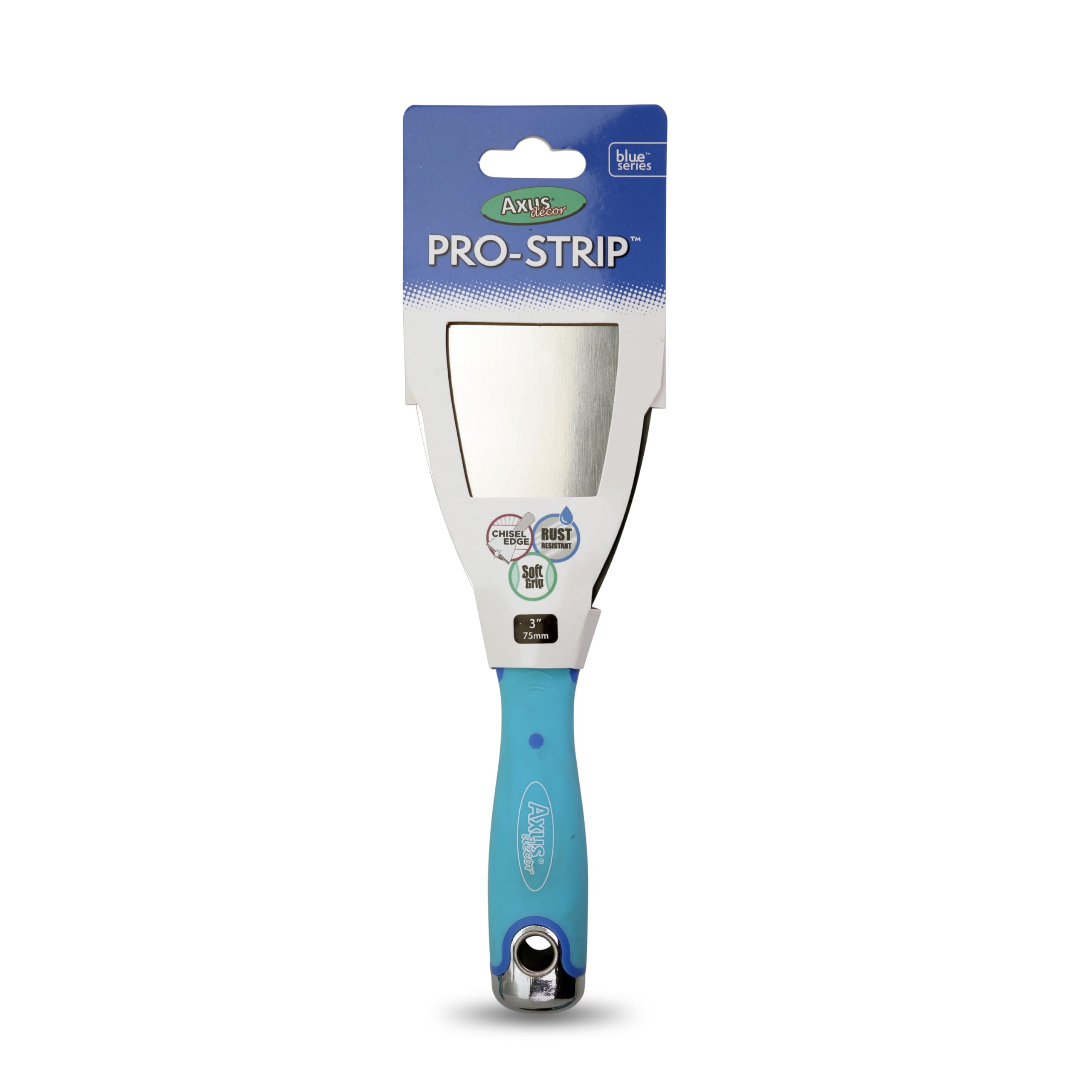 Axus Decor Pro-Strip Scraper (Blue Series) Wallpaper Scraper for Removing Paint and Wallpaper, Ideal for Professional & DIY Projects, Stainless Steel Blade & Rubberized Handle - 3 Inch/ 75mm