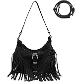 Nefokfdus Fringe Hobo Purse for Women,Western Small Fringed Shoulder Bag Vegan Suede Hippie Crossbody Bag with Tassel