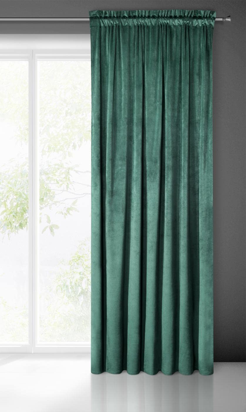 Eurofirany PIERRE Soft Plain Opaque Velvet Curtain with Rufflette Tape For Rail - 1 Unit, Fluffy Panel Drape Classic Glamour Elegant Living Room, Bedroom, 215 g/m2, W55 x L118, Dark Turquoise