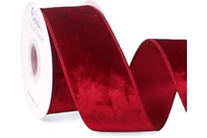 Ribbli Red Velvet Wired Ribbon 2.5 Inch Crushed Velvet Christmas Ribbon for Gift Wrapping Christmas Tree Decoration Crafts Wreaths Supplies-Continuous 10 Yards