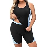 Daci Women's Plus Size Tankini Swimsuit - Two Piece Rash Guard with Capris Shorts and Athletic Racerback Bathing Suit
