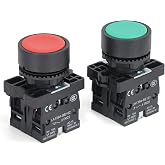 APIELE 2PCS 22MM Momentary Push Button Switch Red Green 10A 600V Plastic Material (1NO+1NC)