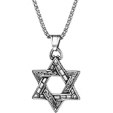 OIDEA Star of David Necklace for Men: Vintage Jewish Star Hexagon Pendant Stainless Steel Religious Amulet Jewelry Gifts for Men Women, Silver