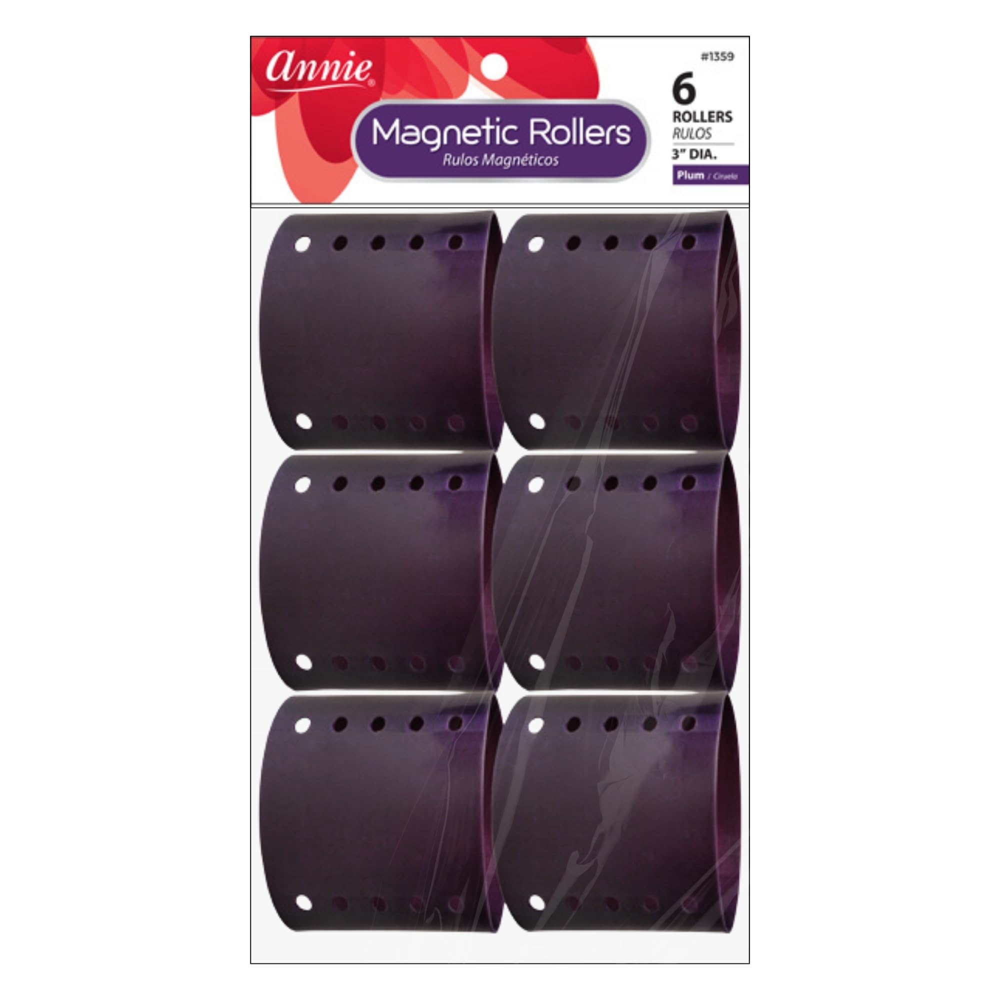 Photo 1 of Annie Magnetic 3" Rollers: 6Pcs Hair Curler Set (Plum)