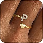 Fezodo Valentines Day Gifts for Kids Teen Girls, Dainty 14K Gold Plated Adjustable Initial Rings Teen Girl Gifts Trendy Stuff Heart Ring Birthday Valentines Day Gift for Teenage Girls