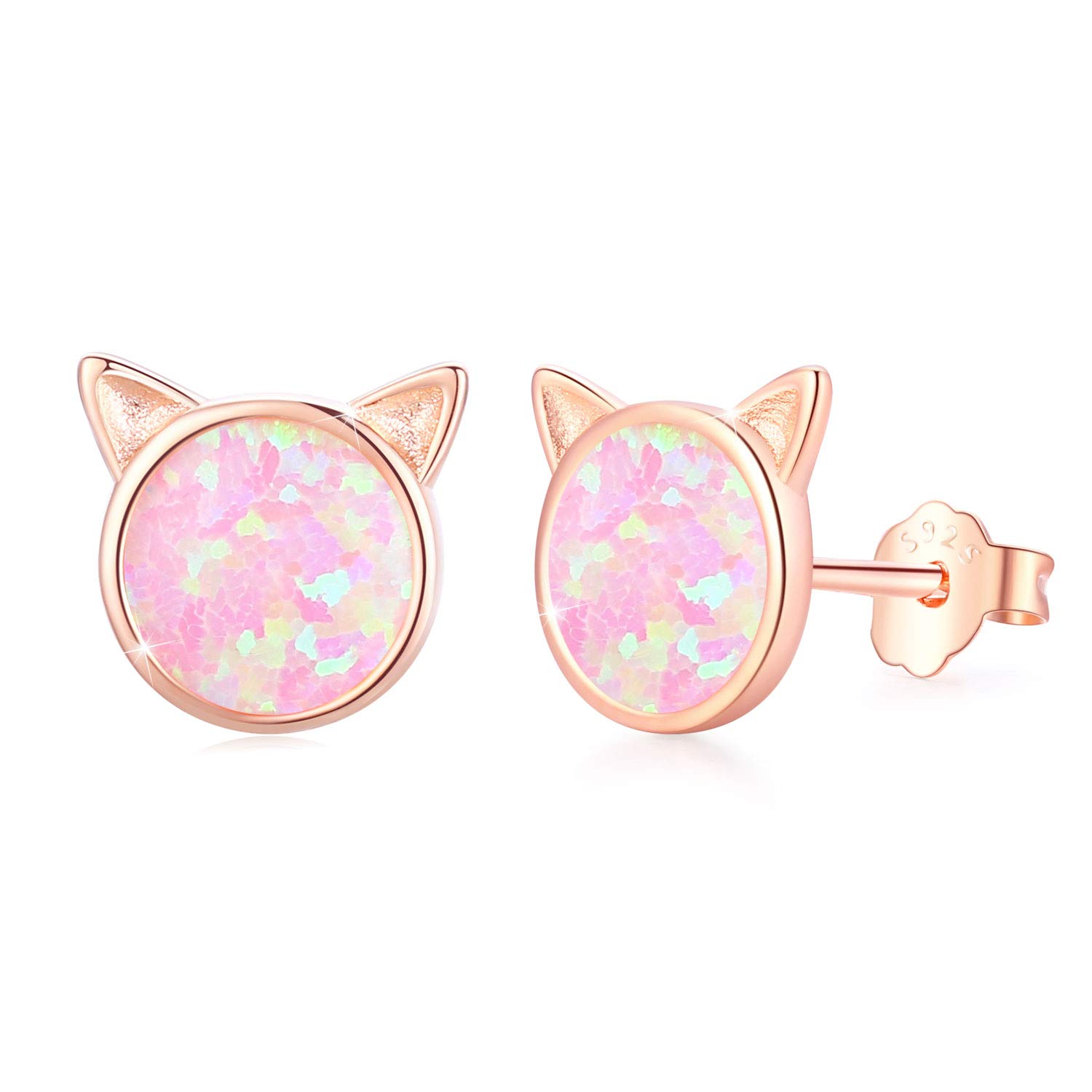 Cuoka Cat/Mouse/Owl/Sea Turtle/Skull Opal Earrings 925 Sterling Silver Cute Animal Opal Stud Earrings Hypoallergenic Animal Earrings Opal Jewelry Gifts Graduation Gifts for Women Girls