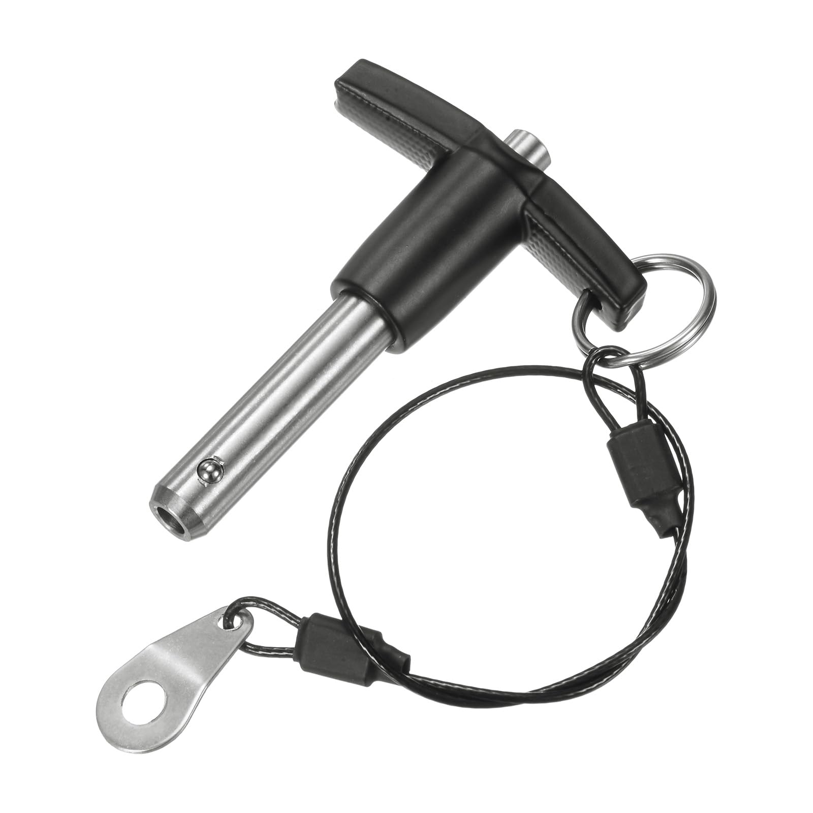 M METERXITY T Handle Lock Pin, 3/8" [9.5mm] Dia., 1-3/16 [30mm] Usage Length Push-Button Quick Release Locking Pins W Lanyard Cable for Speaker/Aviation/Gym/Machine [304 Stainless Steel]