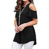 Afibi Womens Cold Shoulder 3/4 Sleeve Swing Tunic Tops for Leggings