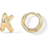 PAVOI 14K Gold Plated 925 Sterling Silver Posts Dainty Initial Huggie Earrings for Women - Gold Huggie Hoop Small Initial Jewelry - Trendy Alphabet Letter Earrings