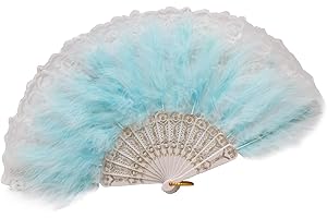HEYIMINY Feather Fan Handheld, 1920s Gatsby Style Bridal Feather Hand Fan for Wedding, Lolita Dance & Catwalk, Elegant Foldable Fan in Pink & Green (Green)