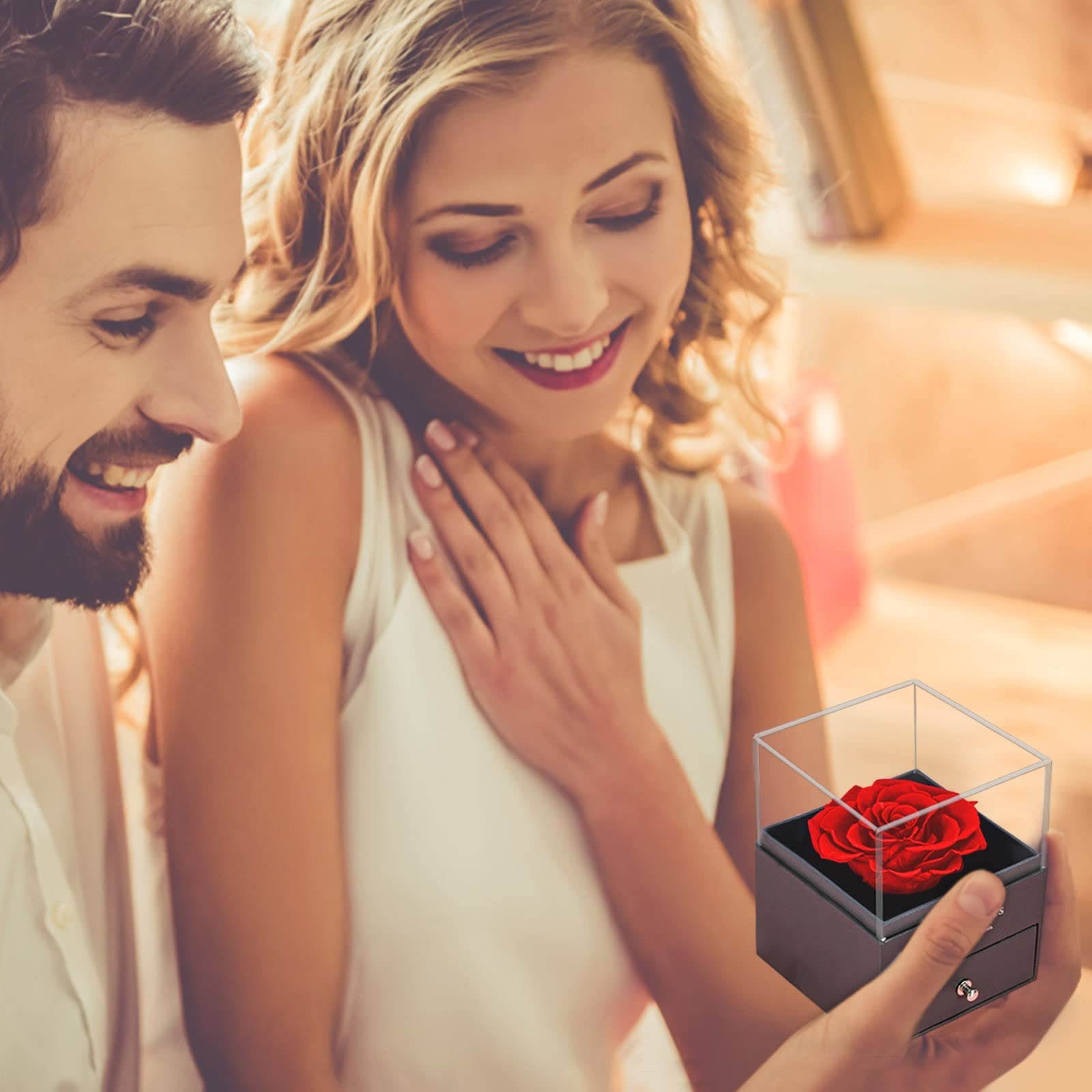 Rose Eternelle Avec Argent 925 Collier Coeur,Pendentif Coeur Avec Rose ConservéE,Collier Femme BoîTe De Roses,Rose StabiliséE Rouge,Amour Cadeau, Fete Des Meres, NoëL, Saint-Valentin,Anniversaire (A)