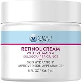 Vitamin World Retinol Cream with Vitamin A 100,000IU, Face Moisturizer 8 OZ | Retinol Night Cream for Face, Retinyl Palmitate &amp; Dual Vitamin E &amp; Coconut Oil, Anti-Aging Wrinkle Cream