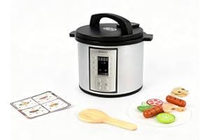 Joyano 15-PCs Wooden Air Fryer/18-PCs Pressure Cooker Playset for Kids Pretend Cooking Toy with Food Accessories Utensils Montessori Kitchen Role Play (Pressure Cooker)