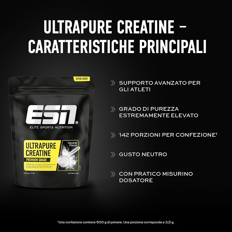 Ultrapure Creatina Monoidrata in Polvere Pura al 100%, 500 g