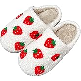 Women's Men's Strawberry Slippers Cute Fruit Home Slippers Winter Fuzzy Memory Foam Fluffy Warm House Shoes