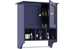 Palimder Medicine Cabinets, Space Saving Wall Cabinet with 2 Doors and Adjustable Towel Rack Shelves, Storage Cabinet for Toilet, Bathroom, Living Room, Kitchen (Blue)