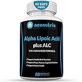 Alpha Lipoic Acid Plus Acetyl L-Carnitine Antioxidant Supplement ALA ALC for Healthy Brain Function & Muscle Strength, Focus, Memory & Cognitive Function for Women & Men - 60 Capsules by Neonutrix