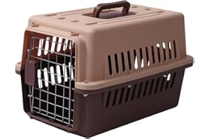 LEEFASY Pet Travel Box Pet Carrier and Handle Airline Approved Wire Door Travel Dogs Crate for Camping Indoor Outdoor Small Medium Dog, Brown