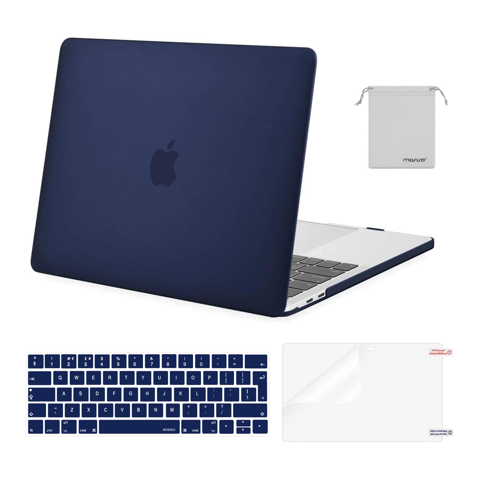 MOSISO Compatible with MacBook Pro 13 inch Case M2 M1 2026 2025 2024 2023-2016 A2338 A2289 A2251 A2159 A1989 A1706 A1708, Plastic Hard Shell Cover &Keyboard Skin&Screen Film&Pouch, Navy Blue — image 1