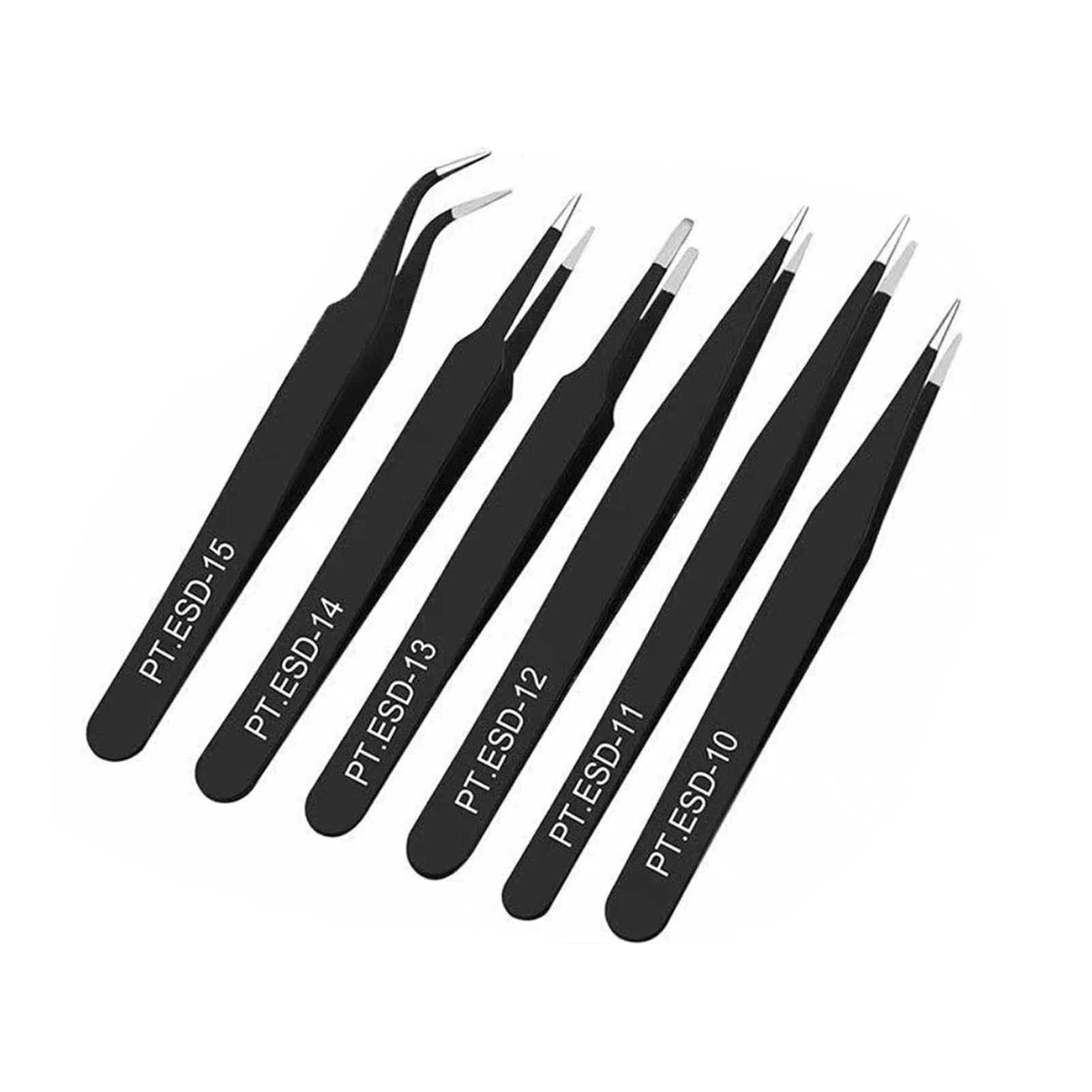 6pcs Stainless Steel Tweezers Set Anti-Static ESD Industrial Precision Tweezers Kit Repair Tool for Electronics Soldering Crafting and Beauty