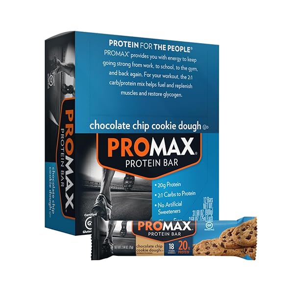 PROMAX PROTEIN BAR, CHOCOLATE CHIP COOKIE DOUGH, 20G HIGH PROTEIN, GLUTEN FREE, 12 COUNT