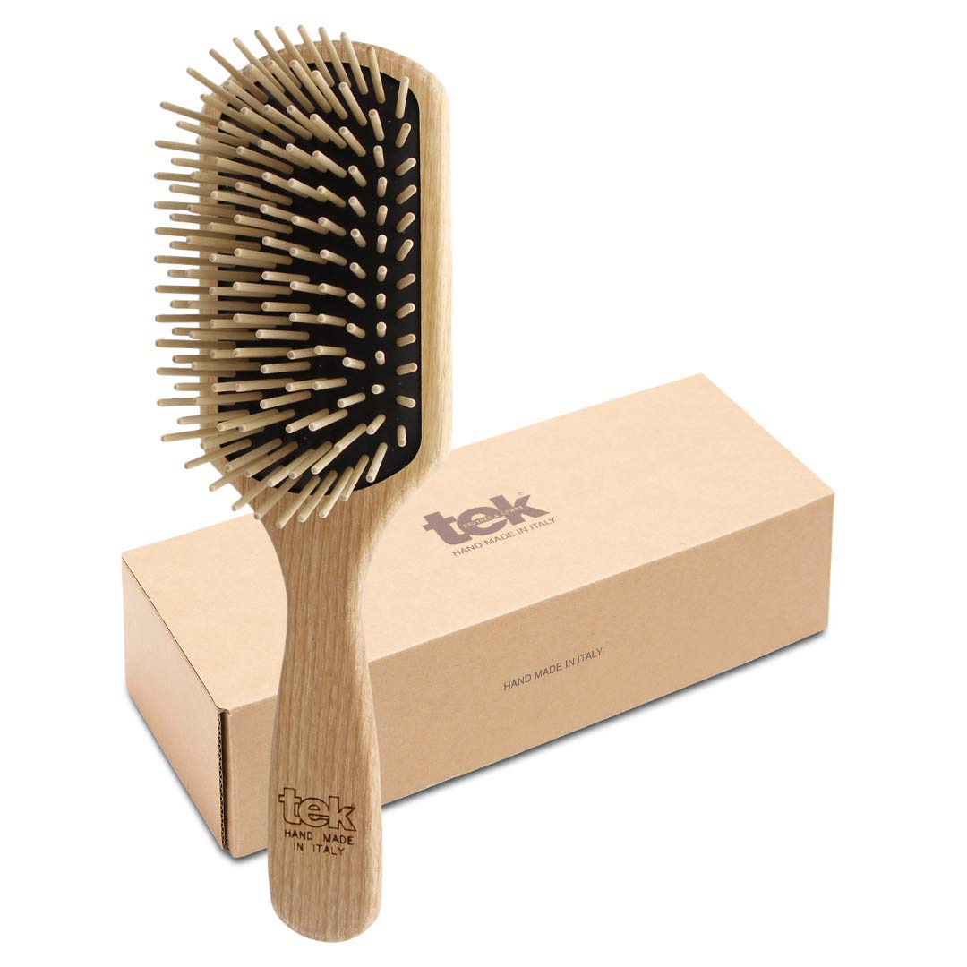 Photo 1 of TEK- Rectangular Brush with Long Tooth in Ash Wood Handmade in Italy, for Long, Thick and Straight Hair - 22 x 6.5 cm