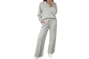 Aleumdr Women 2 Piece Sweatsuit Casual Long Sleeve Half Zip Tracksuits Hoodies and Wide Legs Sweatpangts with Pockets