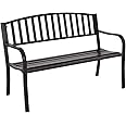 Giantex Outdoor Bench, 50” Patio Garden Bench with Steel Frame, Slat Design, 500 Lbs Weight Capacity, Patio Seating Bench for Porch, Backyard, Poolside, Outside Decor Furniture, Park Loveseat, Black