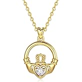 INFUSEU Sterling Silver Irish Jewelry, Celtic Claddagh Witches Knot Necklace for Women Teen Girls