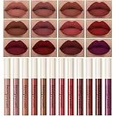 QiBest 12Pcs Matte Liquid Lipstick Set for Girls &amp; Women, 24 Hours Long Lasting Waterproof Nude &amp; Dark Red Lip Gloss Makeup Gift Kits, Velvet Non-Stick Cup Mate Duracion 24 Horas Originales Lip Stains