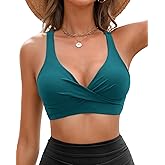Women's V Neck Bikini Tops Twist Front Cross Back Adjustable Straps Padded Swimsuit Bathing Suit Top Only for Women