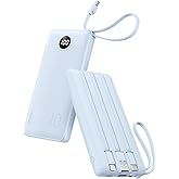 VRURC Portable Charger for iPhone, Built in Cables & Lanyard Power Bank 10000mAh, Compact USB C Charging Bank 5 Outputs for M