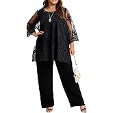 Plus Size Mother of The Bride Pantsuit Outfit Elegant Lace Embroidered 2 Piece Womens Formal Wear for Wedding Guest