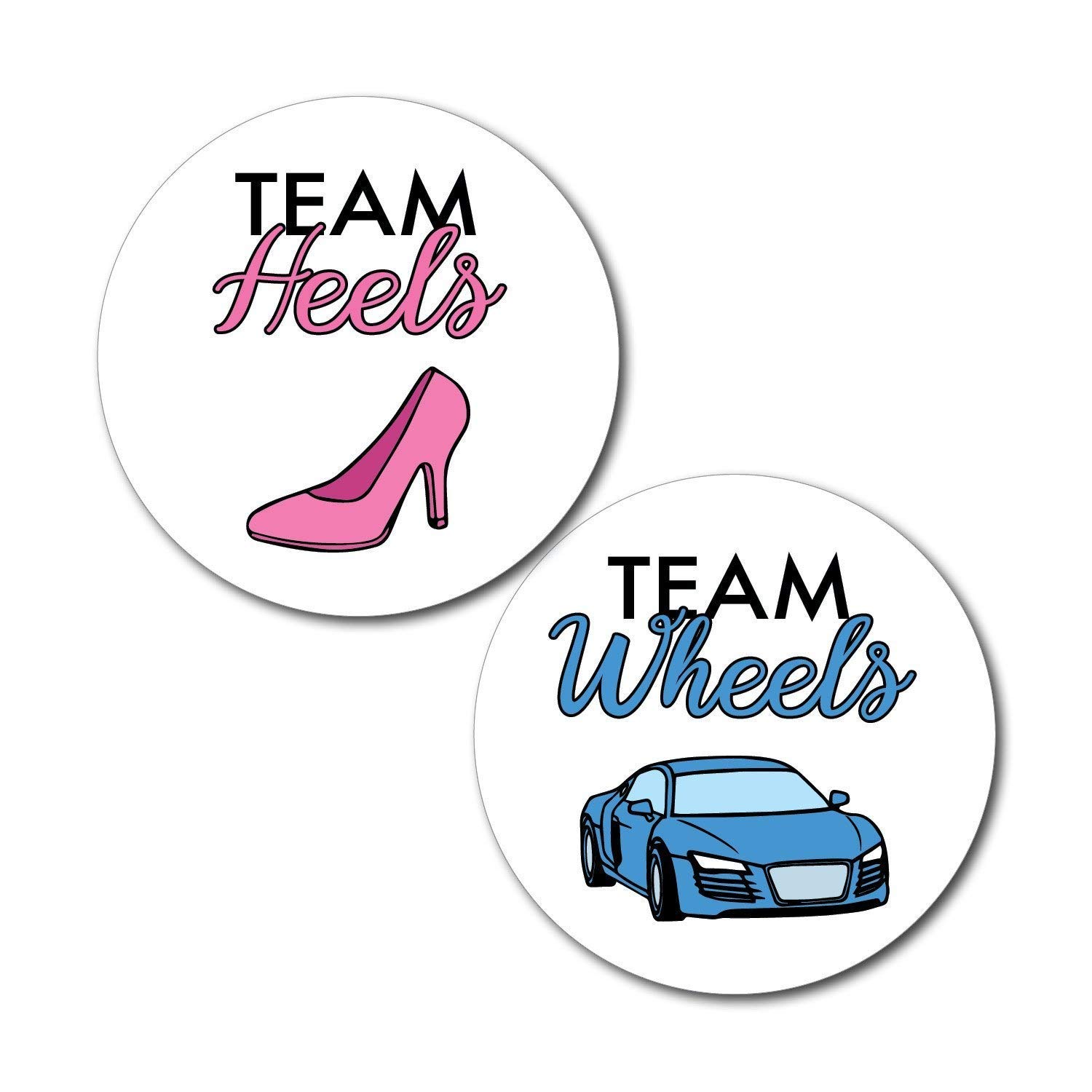 Team Heels Vs Team Wheels Gender Reveal Stickers - 120 Pack, 2.5 Inch Round Glossy Labels For Party Decor
