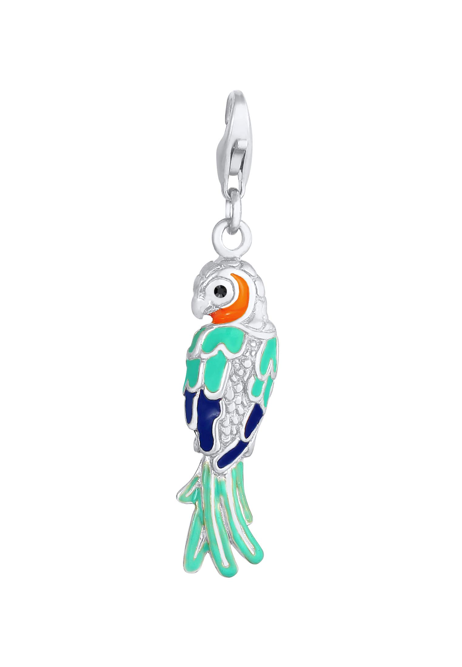 Parrot Charm Pendant 925 Sterling Silver for Women and Girls, Bird Motif with Coloured Enamel and Crystals, Charms Fits All Standard Charm Bracelets and Charm Necklaces