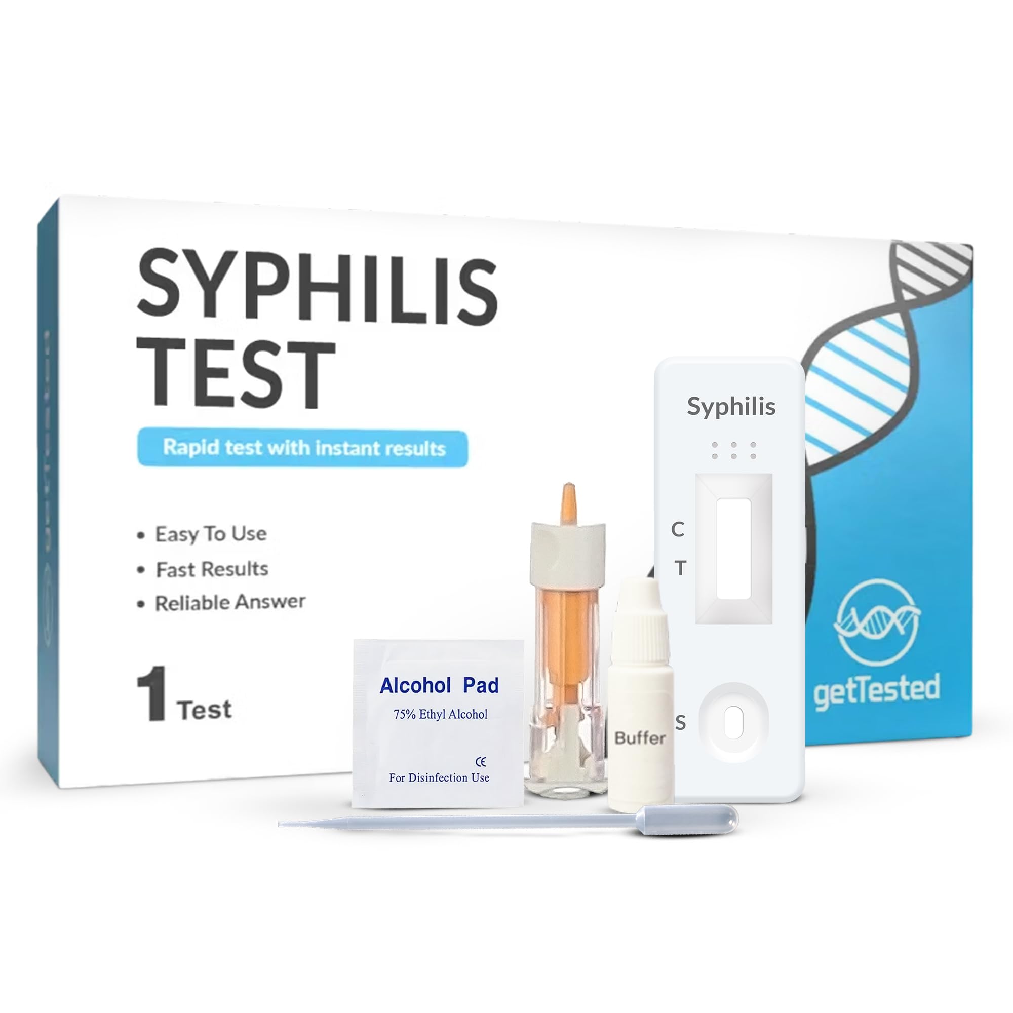 GetTested Syphilis Test Kit – Syphilis Rapid Test – Accurate At-Home Detection – 10-Minute Results – Private and Easy Finger-Prick Blood Sample – Lab Certified