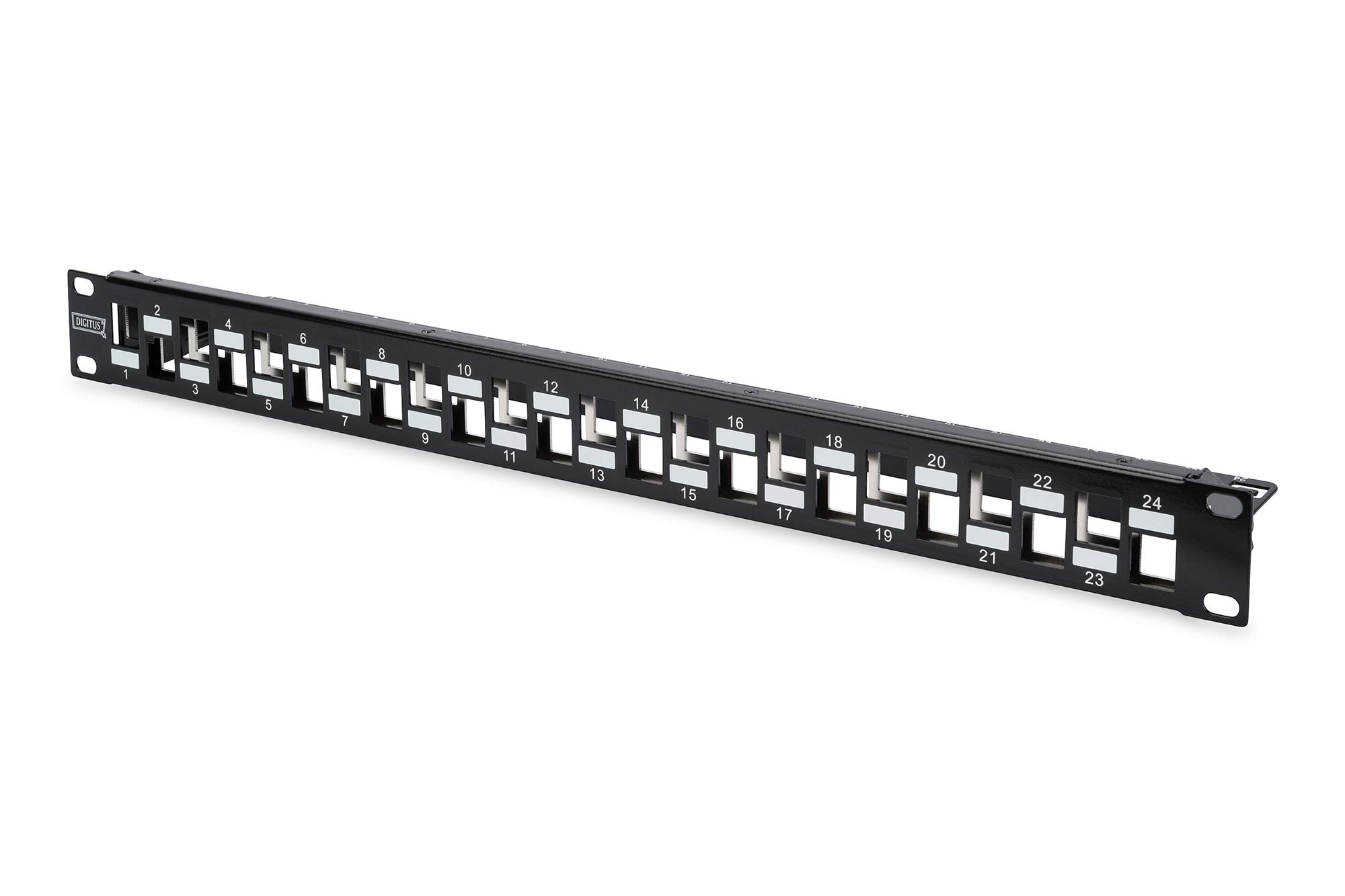 DIGITUS Patch Panel - Modular - For Keystone Modules - 19" - 24-Port - Shielded - Rack Mount 1U - Graduated - Black