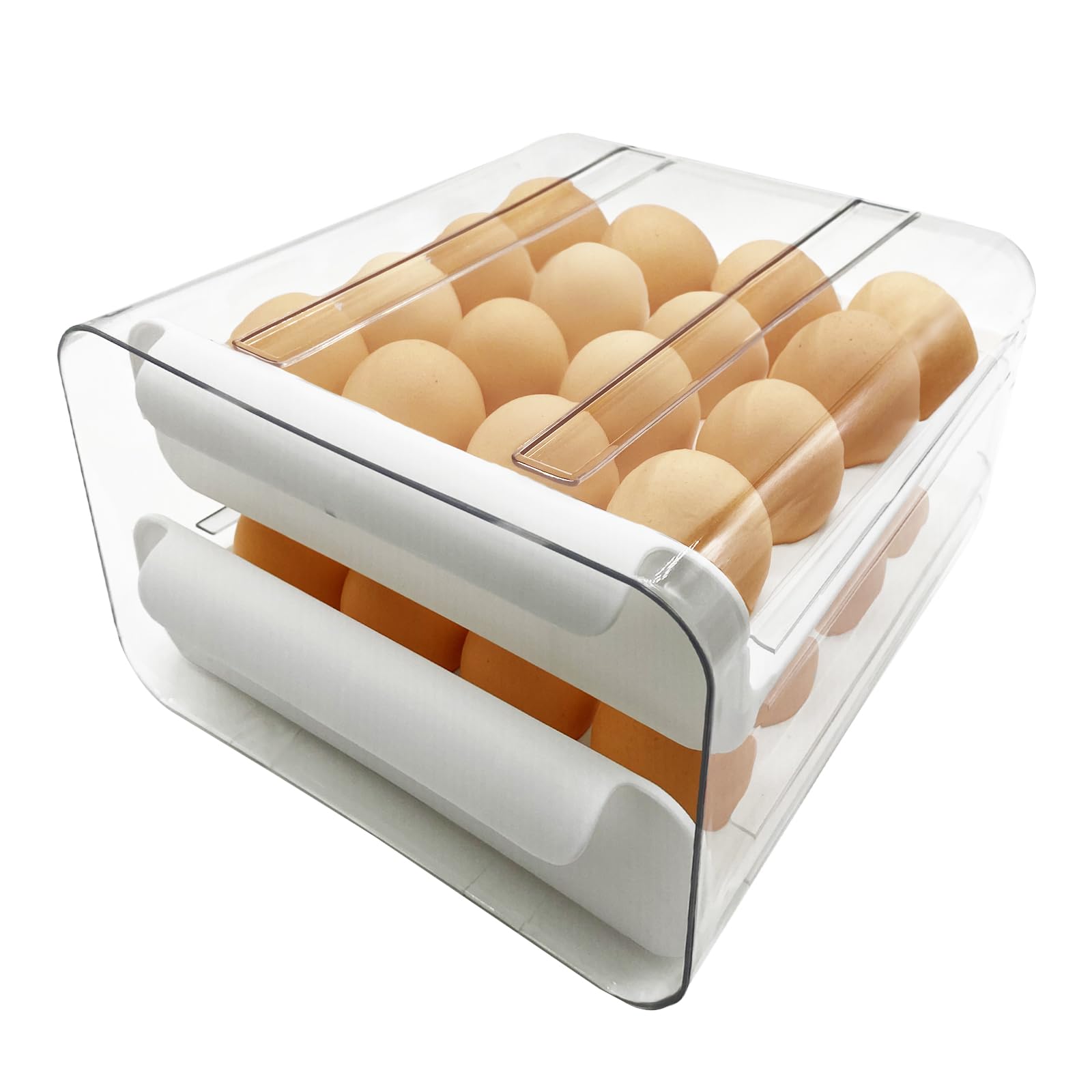 WAIZHIUA 32 Grid Egg Holder Storage Container Clear Double-Layer Kitchen Fridge Drawer Boxes Plastic Egg Basket Organiser