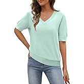 MEROKEETY Women's Short Sleeve Sweater Summer Business Casual Tops V Neck Lightweight Knit Work Shirts 2026