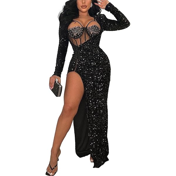 Amazon.com: HLBandage Long Sleeve Mesh Beaded Knee Length Rayon Bandage  Dress (XS, Black) : Clothing, Shoes & Jewelry