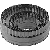 Keewah Fluted Scalloped Round Cookie Cutter Set, 6 Piece, From 4.2” to 2”, Stainless Steel