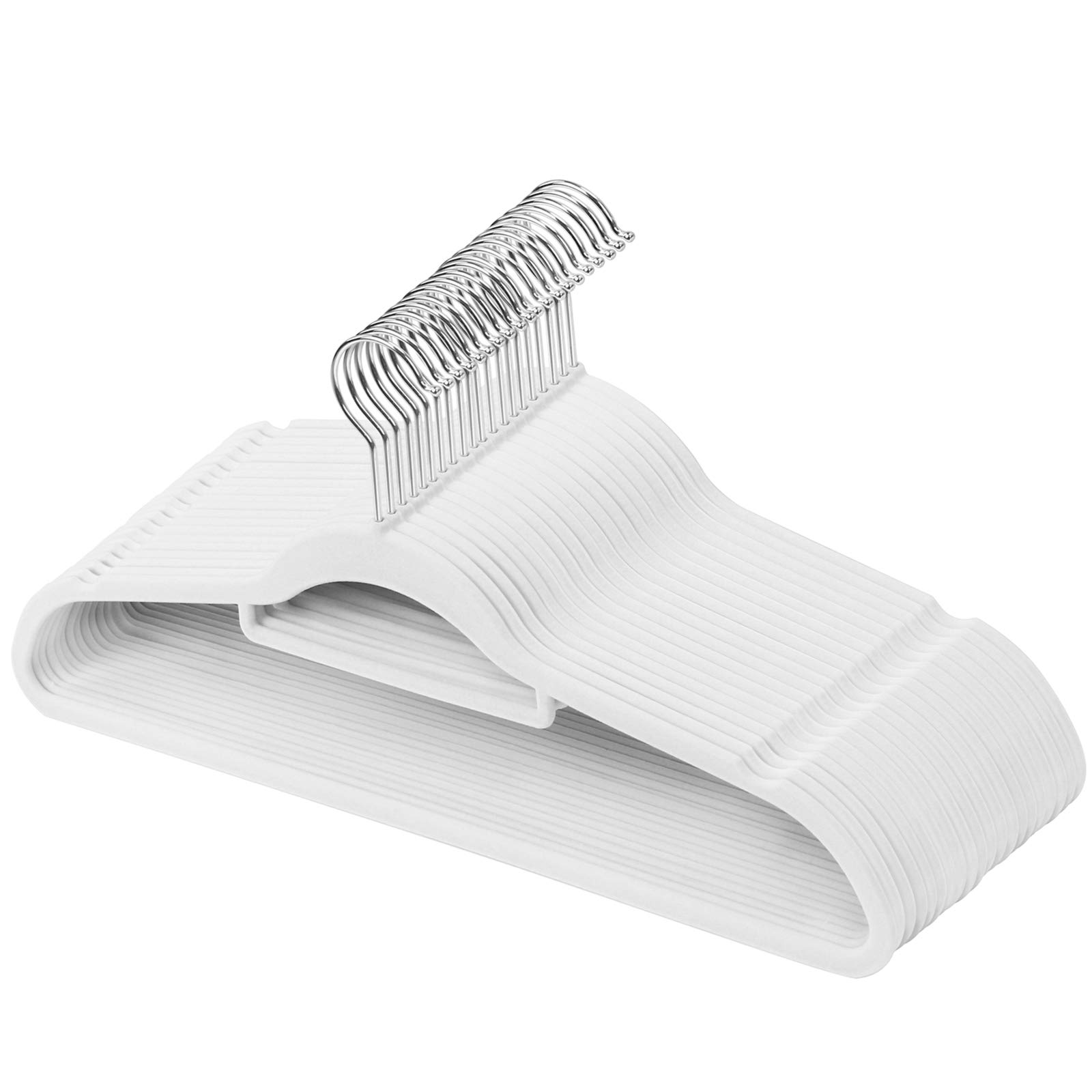 GRANDMA SHARK Coat Hanger - Velvet Finish, 360° Hook, Space Saving, Non-Slip Notches, Tie Organizer for Suspenders, Coats, Jackets, Suits (Ivory, 20)