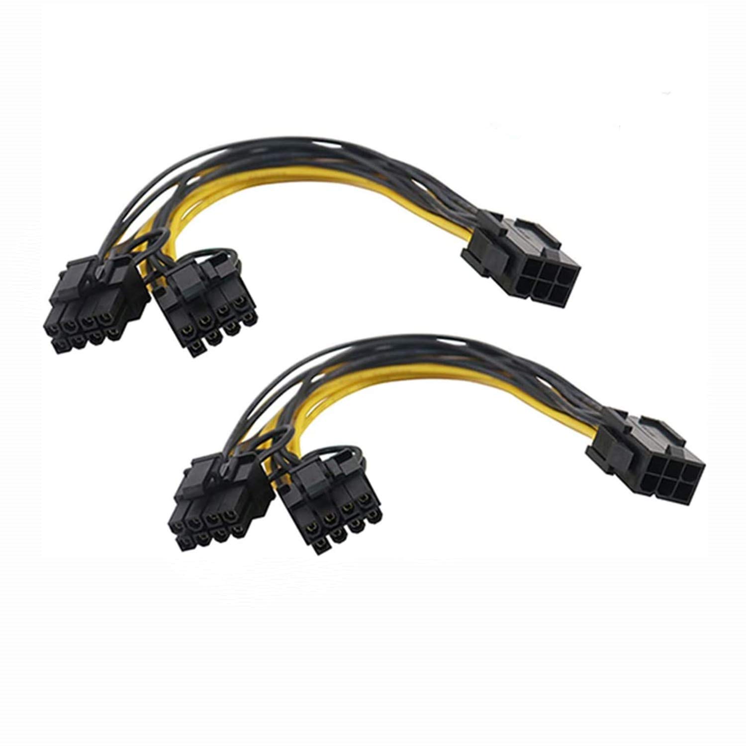 PCI-E 6 Pin to Dual 8(6+2) Pin Splitter Power Cable, 18AWG 8inch - GPU Adapter Connector Extender Cable for Graphics Video Card, Mining Rig - 2 Pack