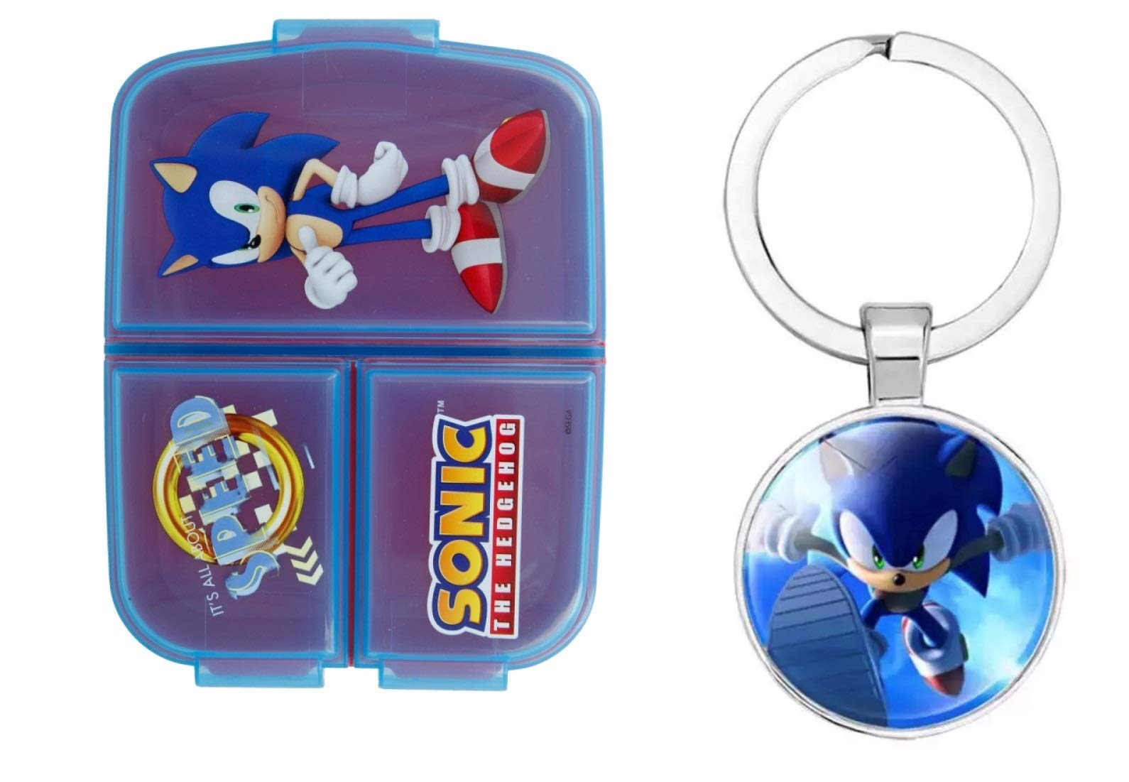 Sonic Sandwich Lunch Snack Box Multi Compartment Kids Children School Includes Sonic Keychain