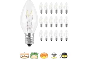 PACETAP 18Pack 7W C7 Night Light Replacement Bulbs with E12 Candelabra Base for Salt Lamps, Window Candles and Chandeliers, C7 Nightlight Bulb for Outdoor String Lights Warm White 2200k