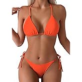 Tainehs Women's Sexy Halter Thong Bikini Tie Two Sides Bottom Triangle Bikini Swimsuits
