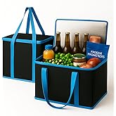 musbus XL-Large Insulated Grocery Shopping Bags, Black, Reusable Bag,Thermal Zipper,Collapsible,Tote,Cooler,BLACK BLUE