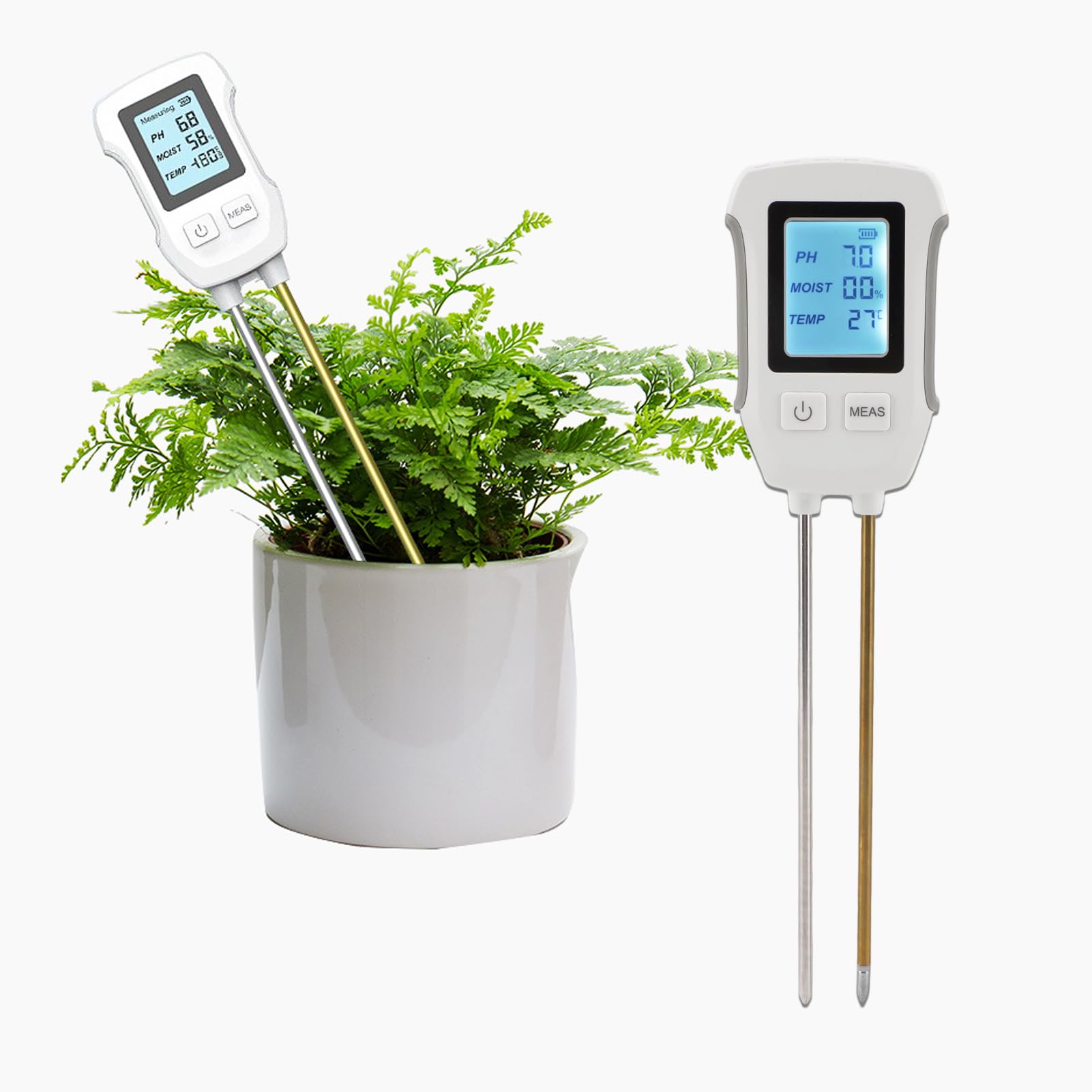 Goshyda Soil Moisture Meter, 3 in 1 Soil Moisture Temperature PH Tester with Dual Probe, Digital Display, Plant Water Monitor Hygrometer Sensor for Gardening Planting Crops